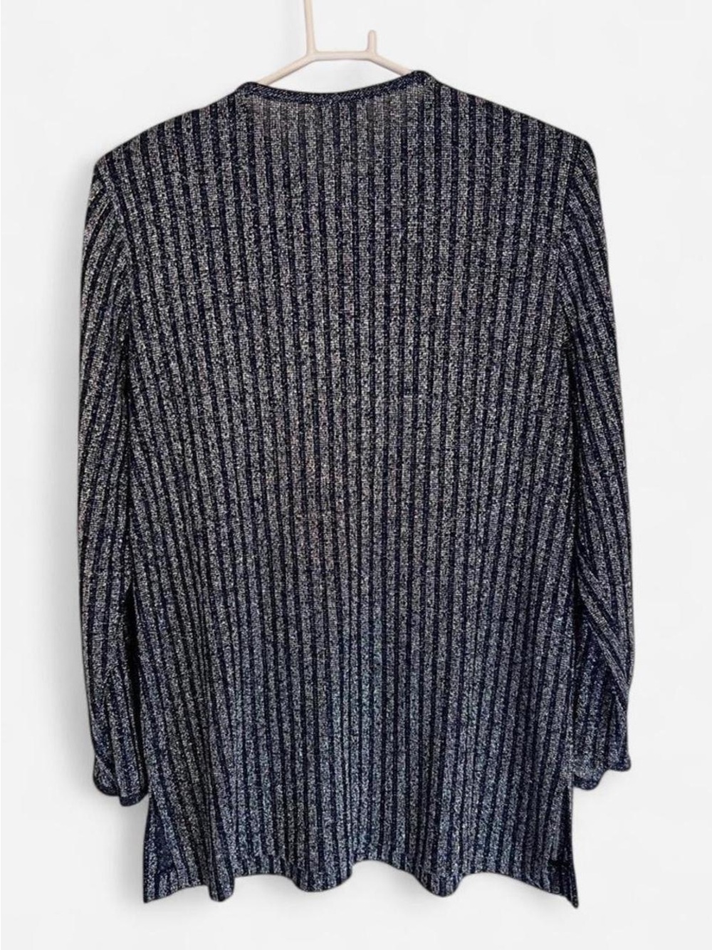 Gilli Navy Metallic Ribbed Button-Front Long Sleeve Top - Picture 4 of 5